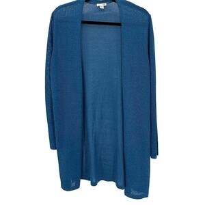 J Jill Sweater Womens Petite Large Teal Open Front Linen Blend Lightweight